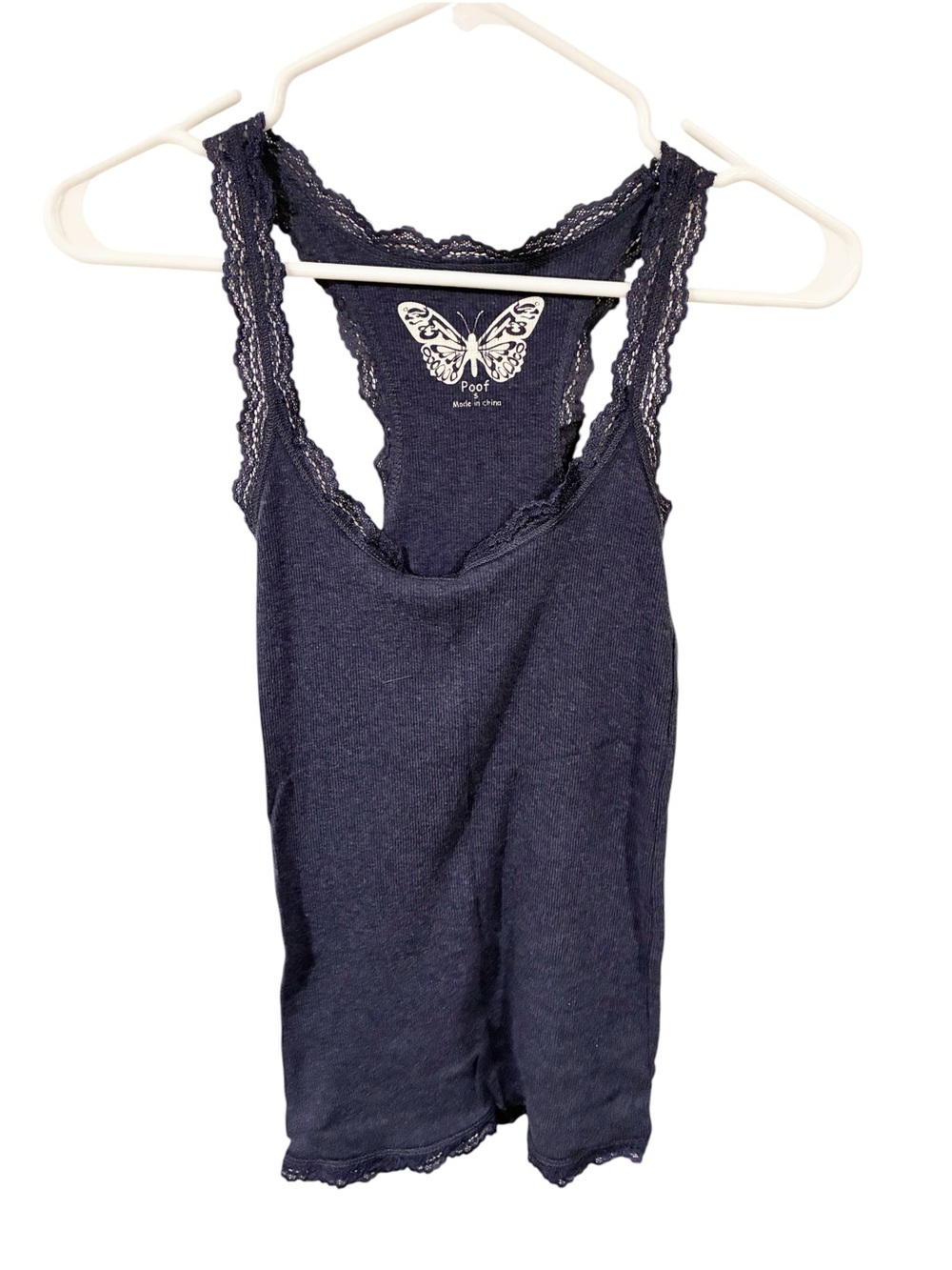 Poof Y2K 90s Blue Ribbed Lace Trim Tank Too Size Small